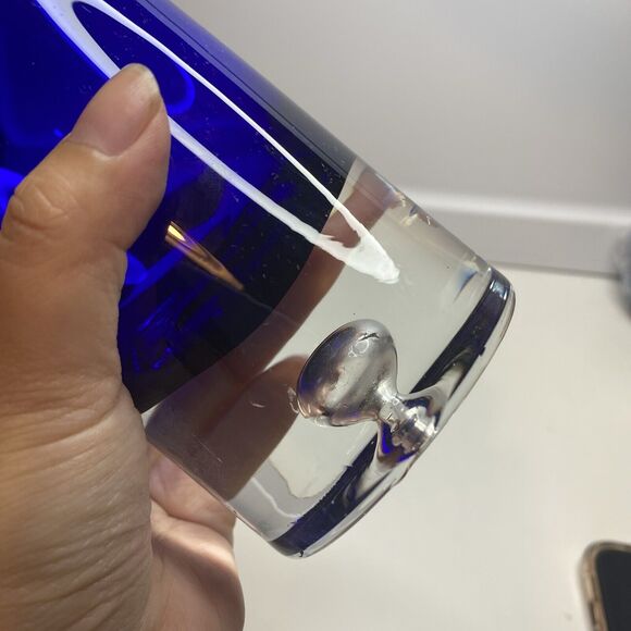 Block Vase San Carlos Crystal Collection Cobalt Blue Cylinder Art Glass 6.25" - Picture 7 of 9